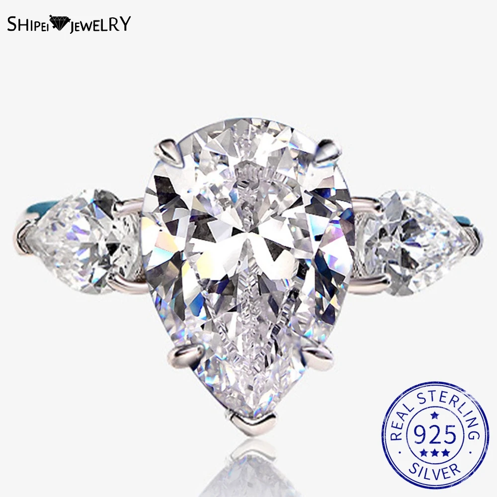 

Shipei 100% 925 Sterling Silver 10CT Pear Created Moissanite Paraiba Tourmaline Gemstone Wedding Engagement Ring For Women Gifts