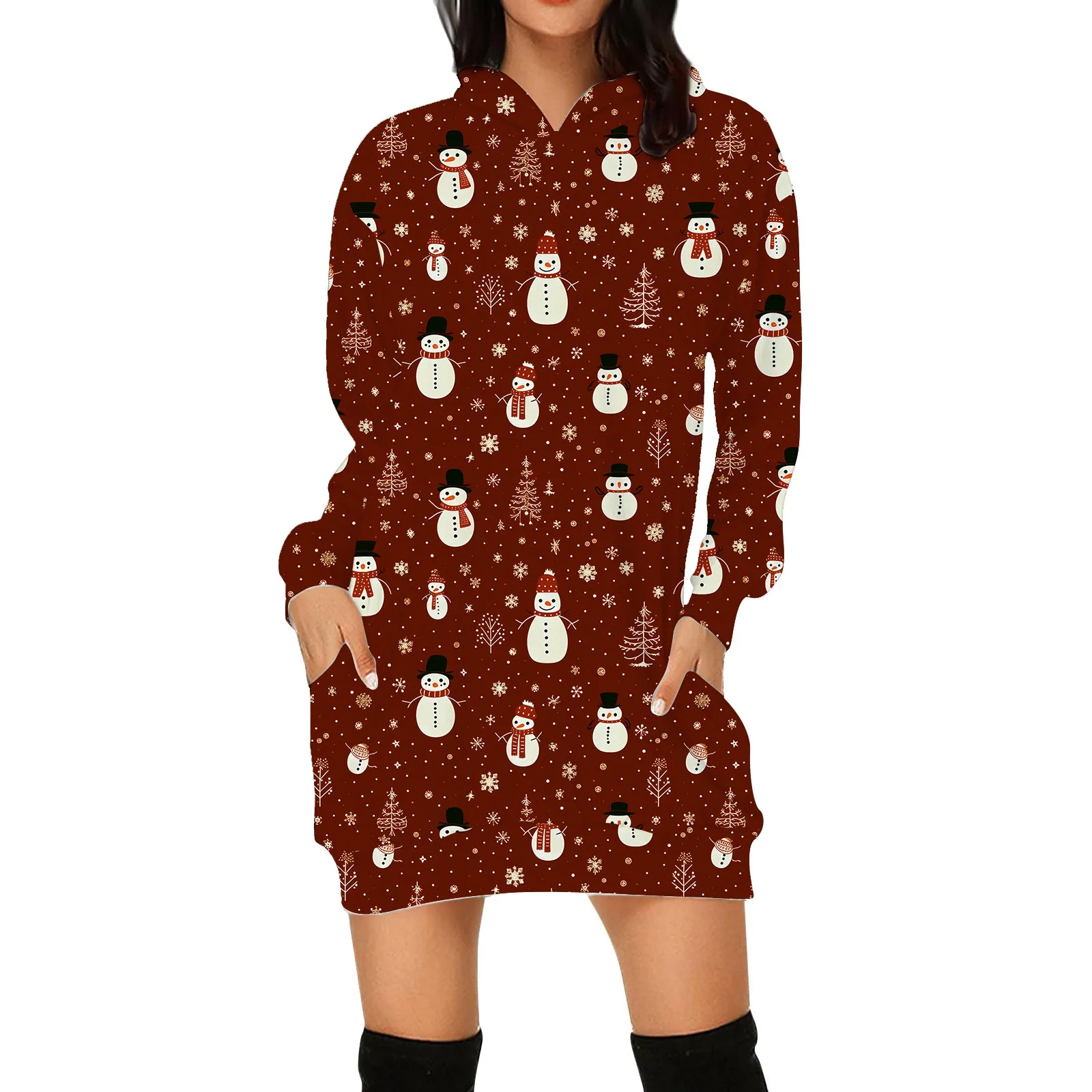 

Женский пуловер с капюшоном, Повседневное платье большого размера с длинным рукавом и цифровым принтом в рождественском стиле, осень/зима 2023