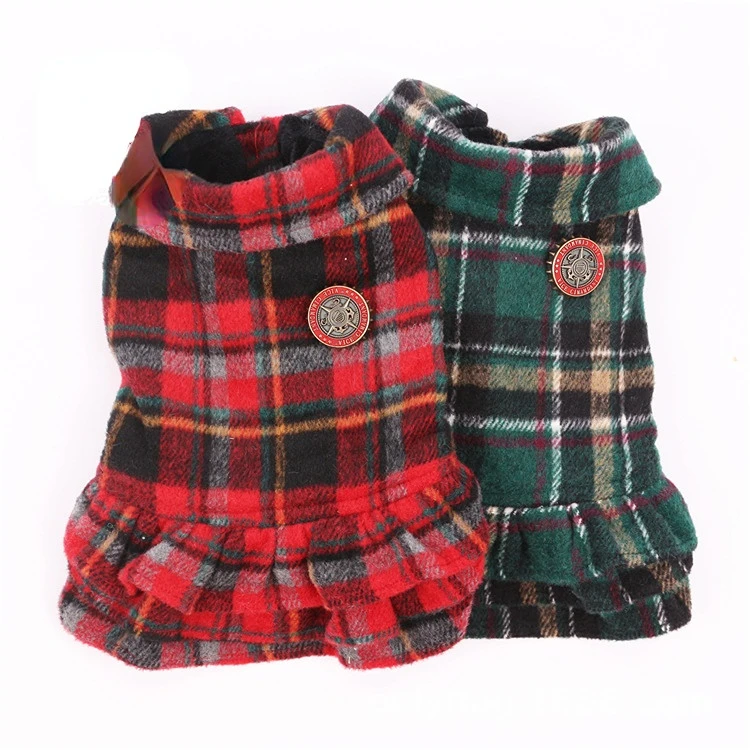 

English Plaid College Dog Dress Puppy Pet Cat Clothes Bichon Teddy Dog Dresses for Small Dog Autumn and Winter Pet Clothes