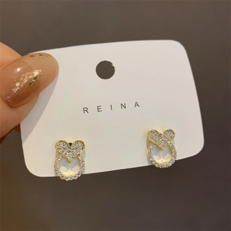 

Sweet Heart Stud Earrings for Women Full Crystal Korean Fashion Temperament Gold Color Metal Party Gifts brincos feminino