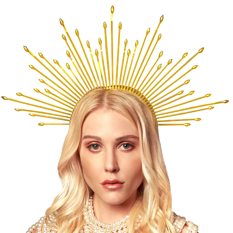 

Повязка на голову в виде короны золотого Ореола, аксессуары для волос, головной убор в виде богини Мэри Ореола, головной убор для свадебной в...