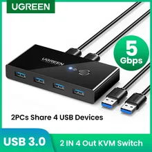 Ugreen-KVM 스위치, 키보드 마우스 프린터 용 USB 3.0 2.0 KVM USB 스위처, 샤오미 mi Box 2pc 포트 공유 4 피스 장치 USB 허브