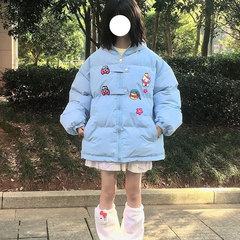 

Kawaii Sanrio Cotton Clothes Hello Kitty Cute Winter Fashion Leisure Style Fashion Keep Warm Hooded Cotton Clothing Girls Gifts