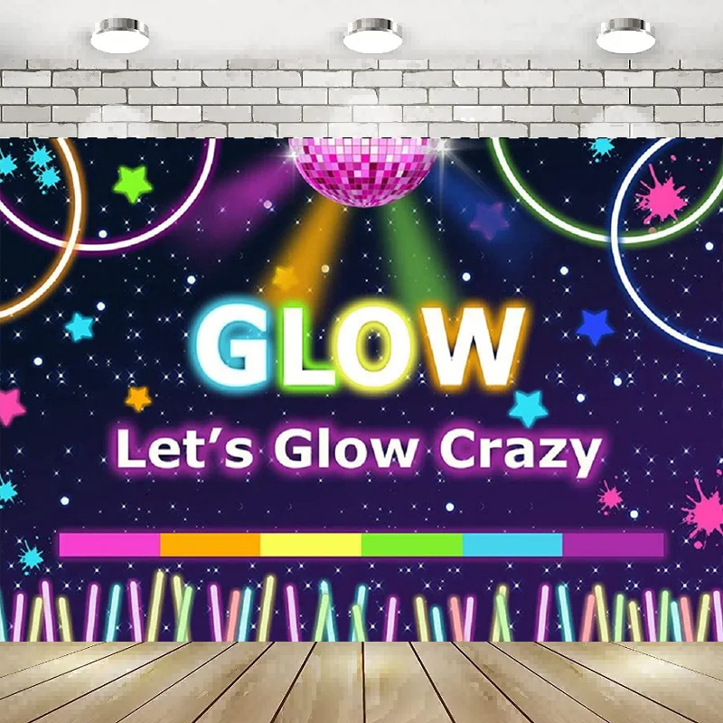 

Let's Glow Crazy Party Photography Backdrop Retro Disco Youth Hip Hop Birthday Decoration Teens Neon Party Banner Background