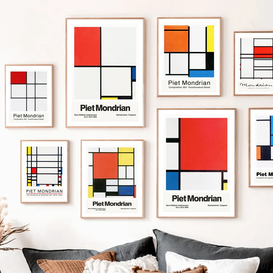 Геометрическая линия Piet Mondrian цветной блок настенная Картина на холсте