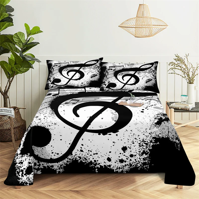 Music Bedding Sheet Home Digital Printing Polyester Bed Flat Sheet With Pillowcase Print Bed Sheet