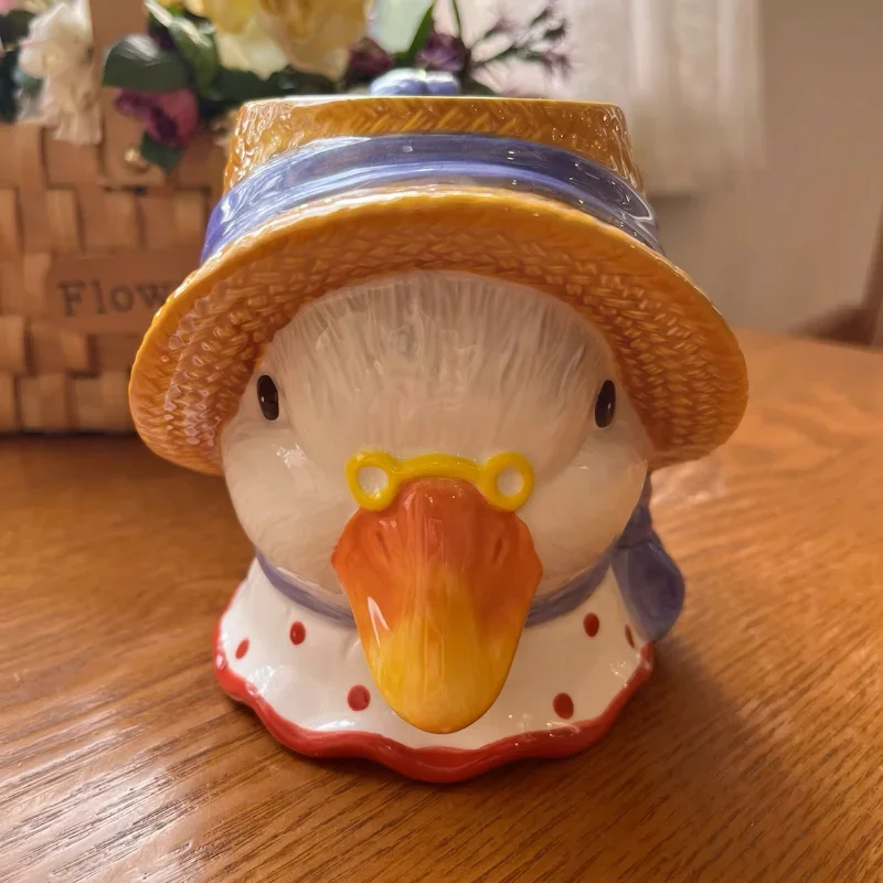 Креативная керамическая чашка с изображением гуся 500 мл большая емкость бытовая