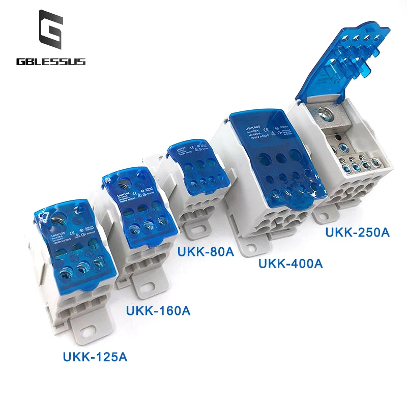 

UKK80A 250A 500A Terminal Block Connector 1 In Many Out DIN Rail Power Distribution Wiring Accessories Blue Yellow Green Red