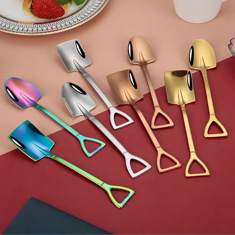 

304 stainless steel creative small shovel spoons household tableware watermelon spoon ice cream spoon square head dessert