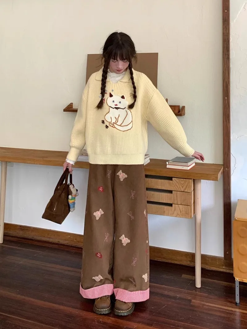 2024 новый корейский осенний воротник-поло контрастного цвета вязаный свитер с