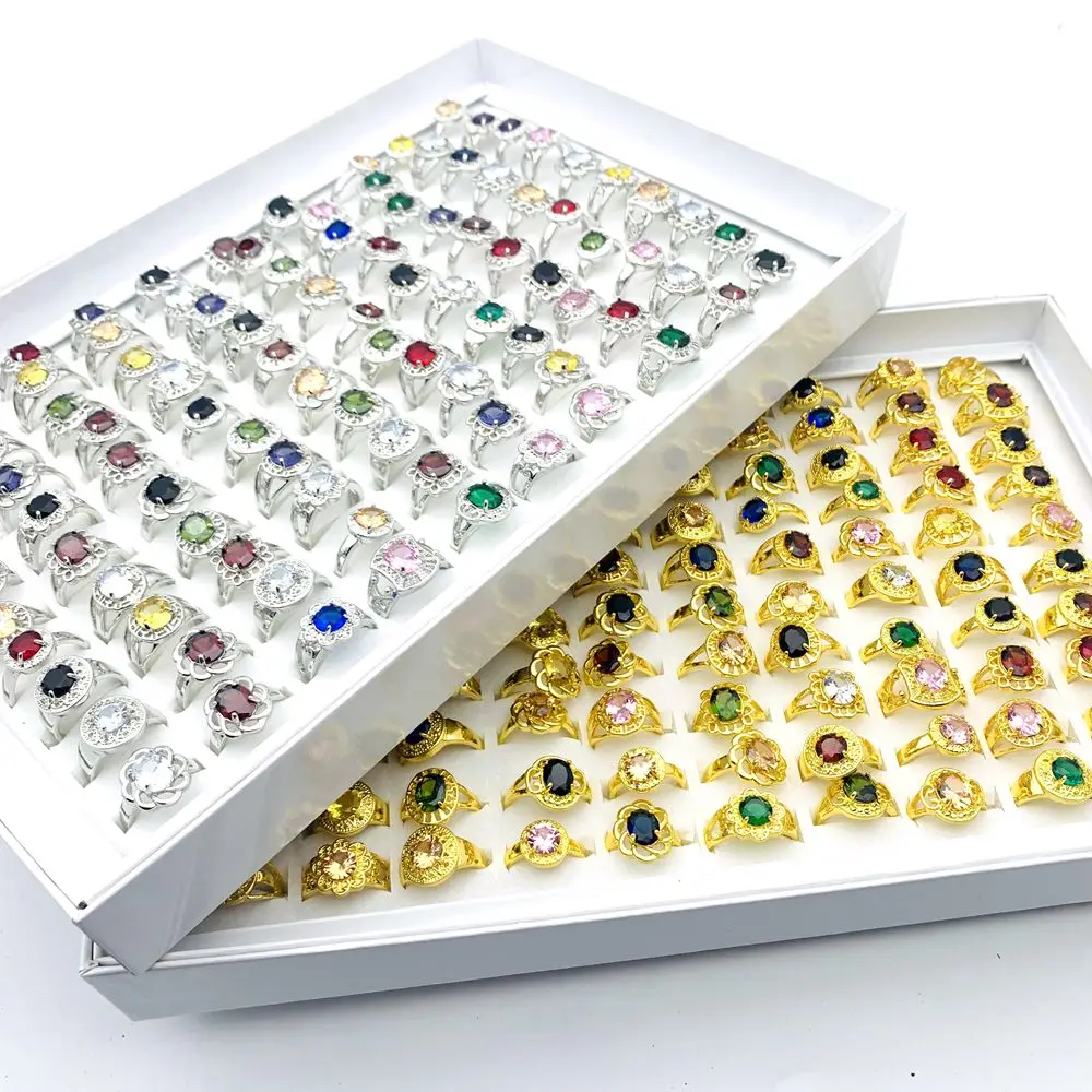 20 шт./лот кольца для женщин позолоченные посеребренные сверкающие циркониевые