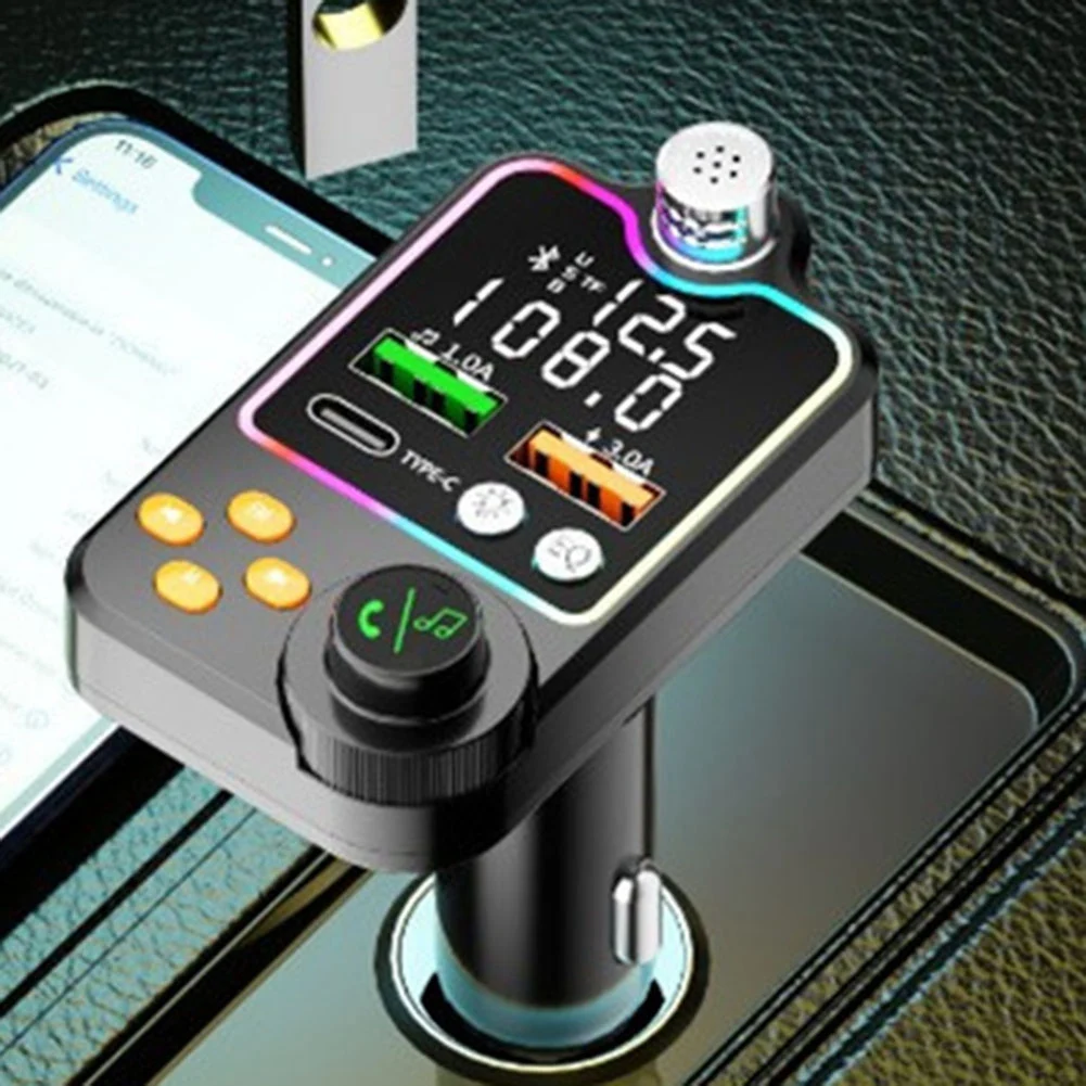 

Car Bluetooth-Compatible 5.0 FM Transmitter One Key Mp3 Player Microphone USB Music Play USB3.0 PD Quick Charger
