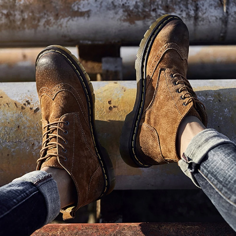 

Осенне-зимние модные Универсальные мужские высокие ботинки средней длины зимние короткие ботинки темпераментные кожаные ботинки для снежной погоды для мужчин