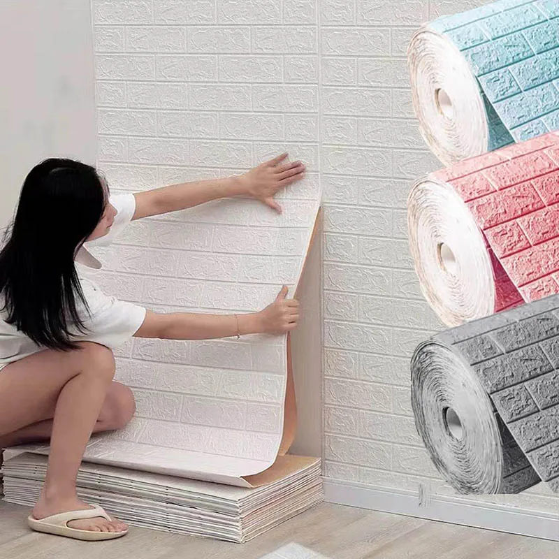 

70cm*1m 3D Brick Pattern Wall Panels Wallpaper DIY Waterproof for Living Room Bedroom Kitchen Background Wall Decoration