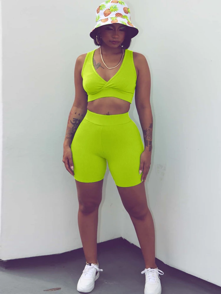 

Women's Tracksuits Knitted Tank Top+Shorts Sets 2 Pieces Suits Skinny Matching Sets Summer 2022 Sporty Street Style Clothing New