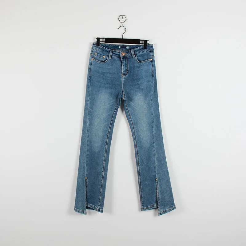

2022 New In Classic Women Long Jeans Blue Thick Fashion Streetwear Cotton Slim Fit Slit Pants Hip Hop Spring Autumn Flare Jeans