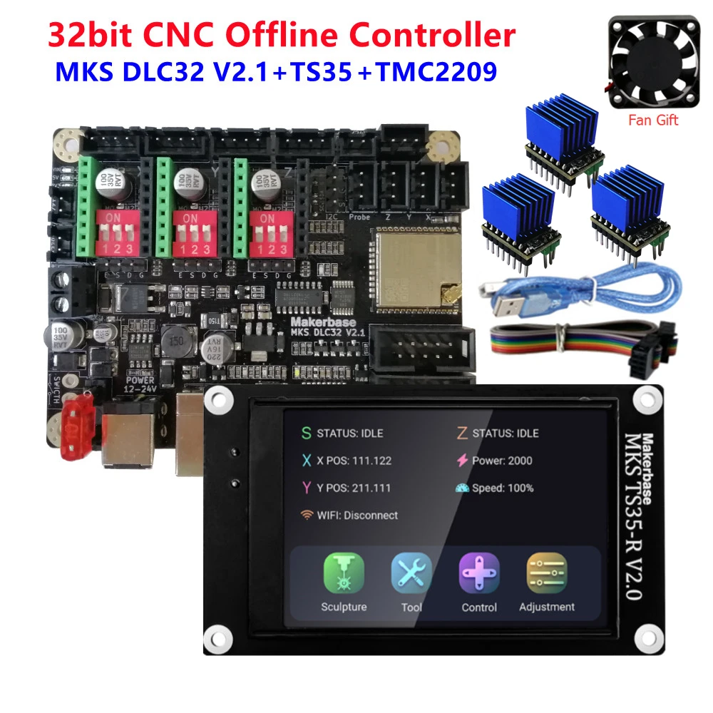Best Price Makerbase MKS DLC32 V2.1 CNC motherboard GRBL 32bits offline controller TS35-R touchscreen cutting engraver machine upgrade kits
