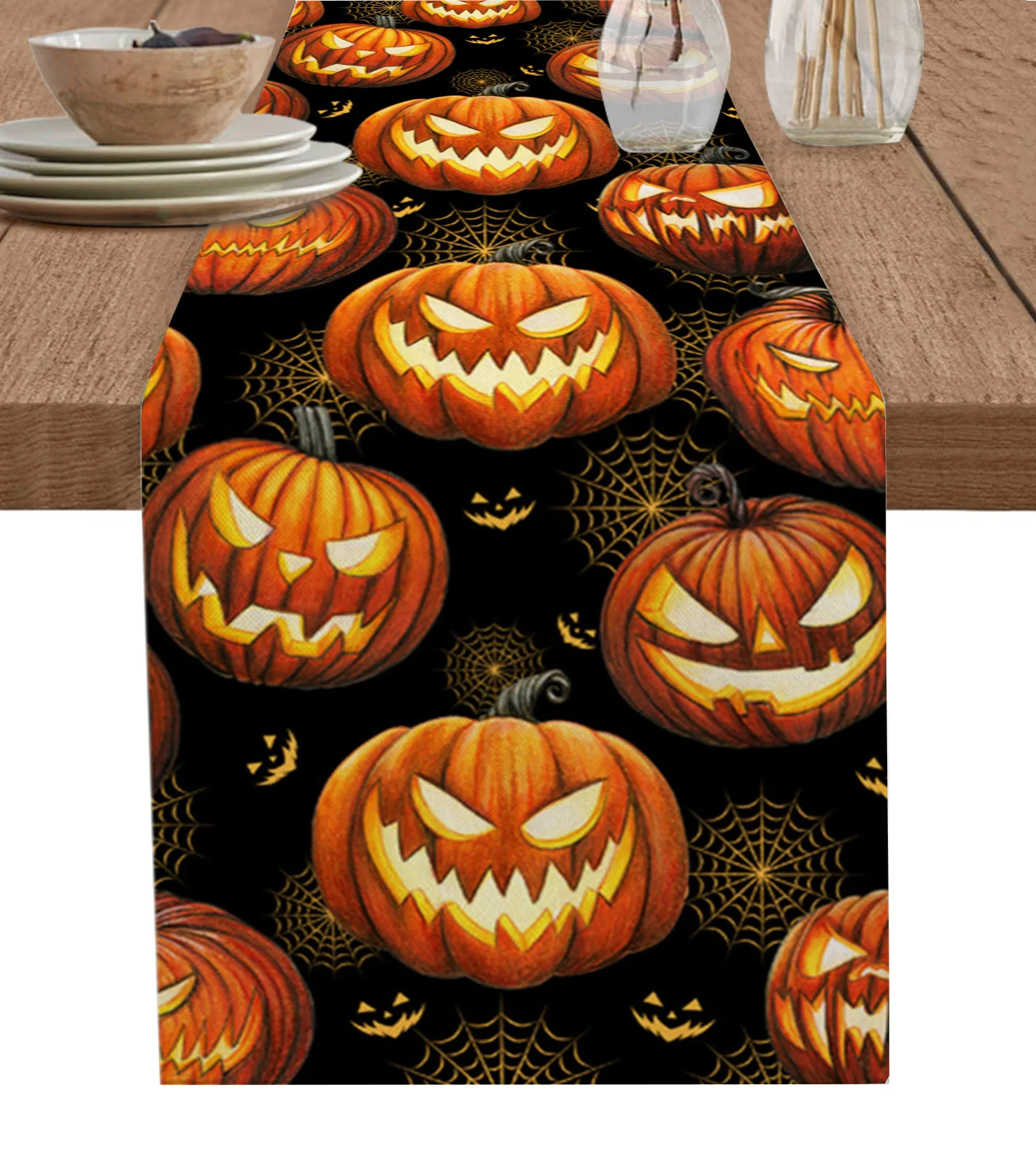 

Autumn Halloween Pumpkin Maple Leaf Home Dining Room Decor Table Cloth Wedding Christmas Party Table Runners