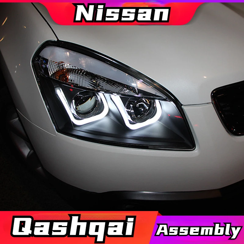 

2 PCS 08-15 Nissan Qashqai Headlamp Assembly Retrofitting U-shaped Angel Eye LED Daytime Running Lamp Lens Xenon Headlamp