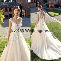 new bohemian garden wedding dresses simple a line lace appliques cap sleeves long bridal gowns cheap wedding dress