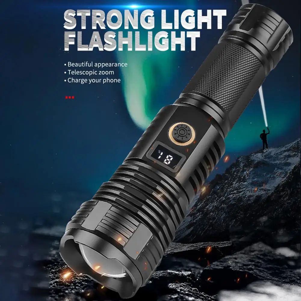 

Outdoor Led Flashlight Waterproof Powerful Digital Display Zoom 1500 Lumens Type-c Usb Rechargeable Work Light Xhp70 Wholesale