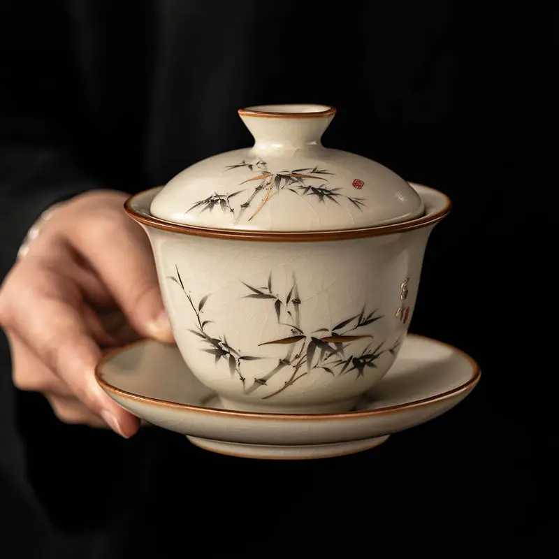 140 мл кремово-желтая Ru Kiln Sancai Gaiwan китайская бытовая чайная чаша керамическая для