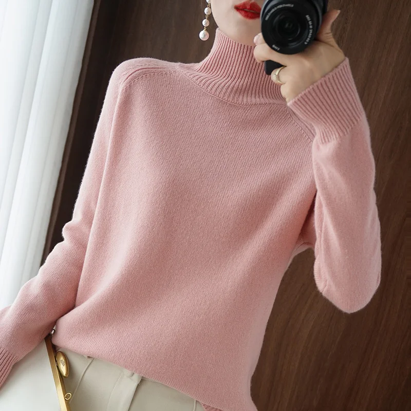 

Turtleneck Cashmere sweater women winter cashmere jumpers knit female long sleeve thick loose pullover 2023