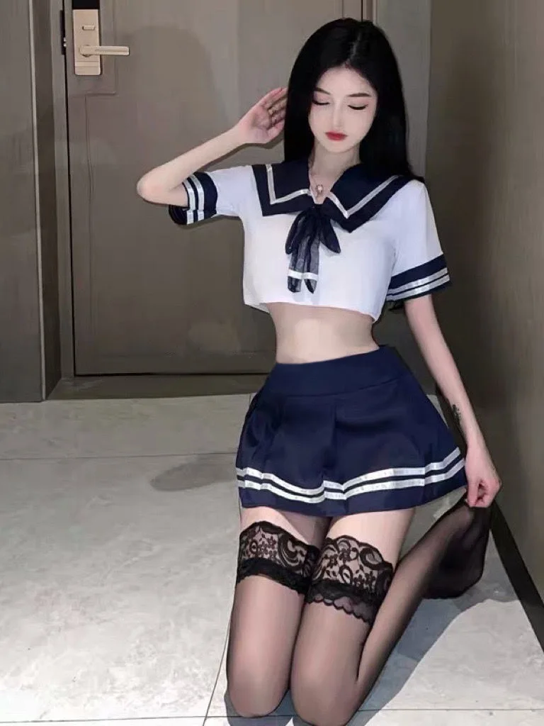 Новинка лета 2023 Женская Сексуальная Милая Студенческая форма верх с коротким