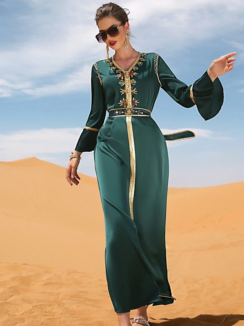 Kaftan Moroccan Dress Women Handcraft Diamond Saudi Arabic Jalabiya Abaya Turkey Muslim Islamic Clothes Eid Dubai Party Evening
