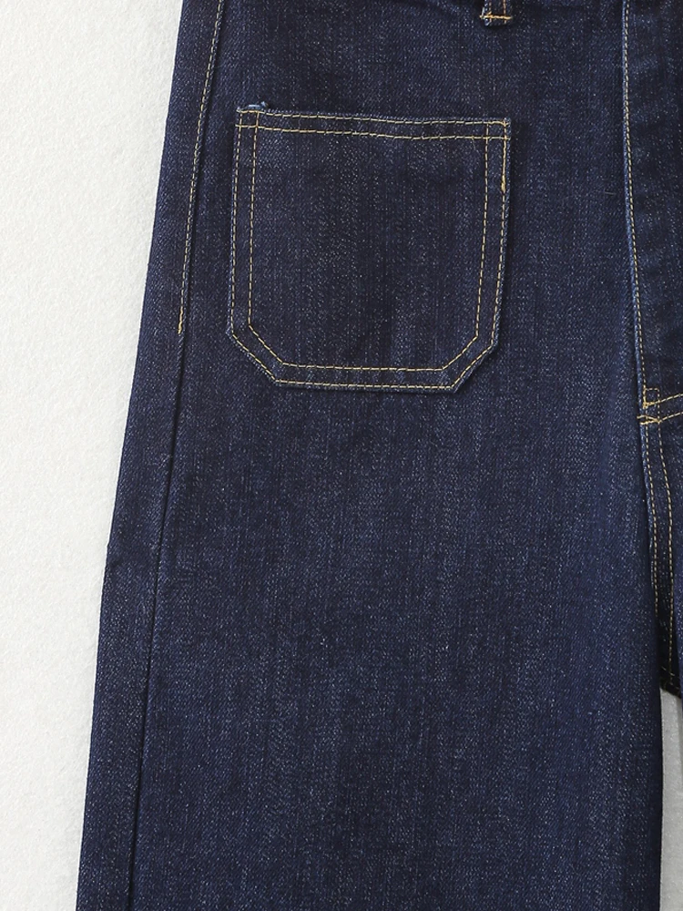 PAILETE Women 2023 fashion patch pocket marine denim straight jeans vintage high waist zipper fly female trousers mujer