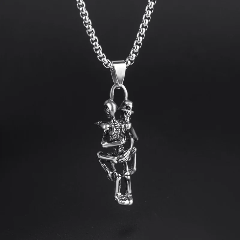 

Infinity Love Couple Skulls Lover Hug Chain Pendant Necklace Skulls Hug Skeleton Necklace Skeleton Choker Witchy 90s Jewelry