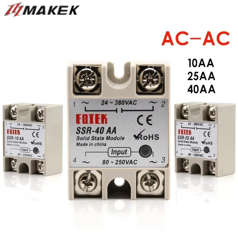 

Solid State Relay SSR-10AA SSR-25AA SSR-40AA AC Controlled AC Module 80-250V Input AC 24-380V AC Output High Quality