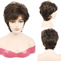 short curly hair wig with bangs brown synthetic curly wavy wigs fancy dress party wigs for women natural real looking