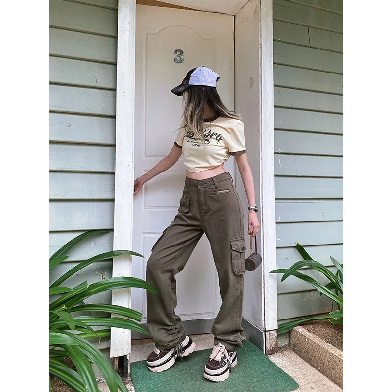 Брюки-карго женские с завышенной талией винтажная уличная одежда в стиле хип-хоп