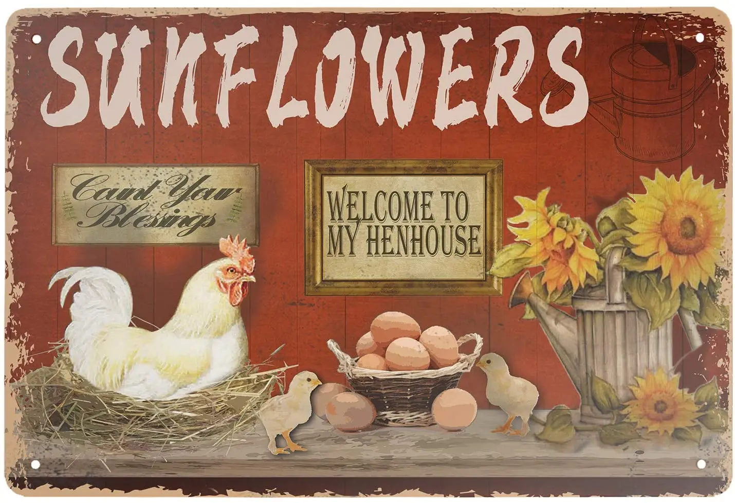 

New Welcome To My Chicken Coop Vintage Metal Tin Sign Country Farm Sunflower Chicken Coop Wall Home Decor Metal Sign