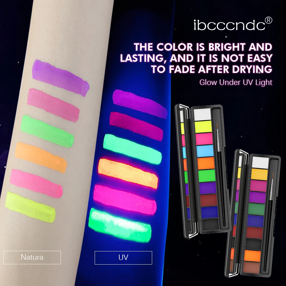

10 Color/box Water Activated Eyeliner Eyeshadow Palette UV Light Neon Reactive Eyeliner Pen Glow In Dark Eye Makeup Pigment Blue