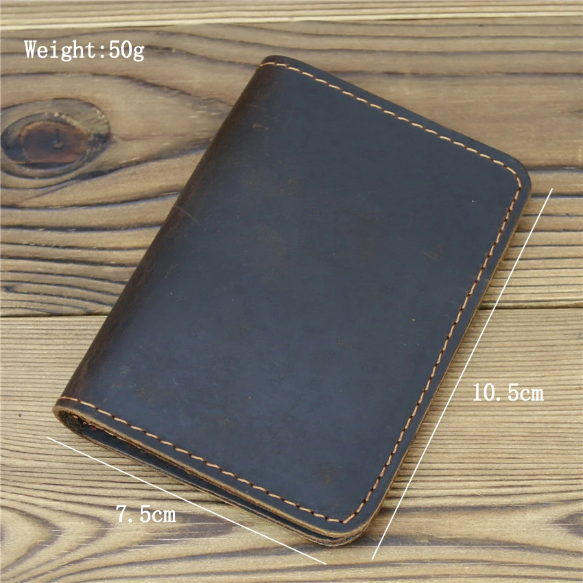 100% Genuine Leather Credit Card Holder Wallet Male Slim Wallet Small Bank ID Card Holders Men Retro Crazy Horse Leather Wallet images - 6