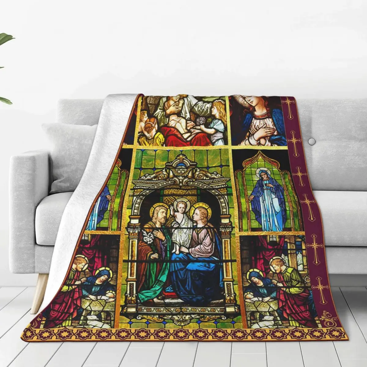

Jesus Virgin Mary Christian Catholic Plaid Blankets Fleece Spring/Autumn Warm Throw Blankets for Bedding Couch Plush Thin Quilt