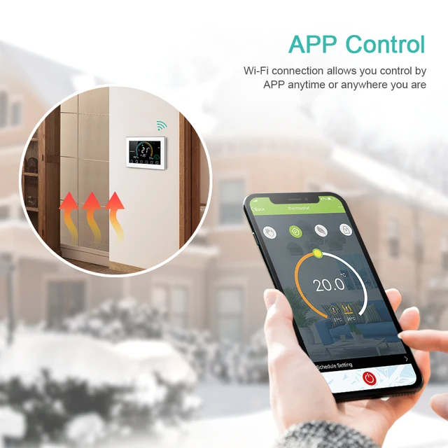 WiFi smart thermostat temperature controller for APP control of gas boilers backlit touch screen display weather thermostat 4