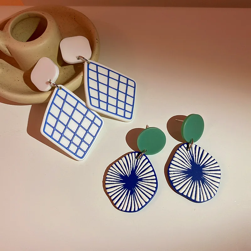 Винтажные богемные большие висячие серьги в клетку для вечеринки Гавайские