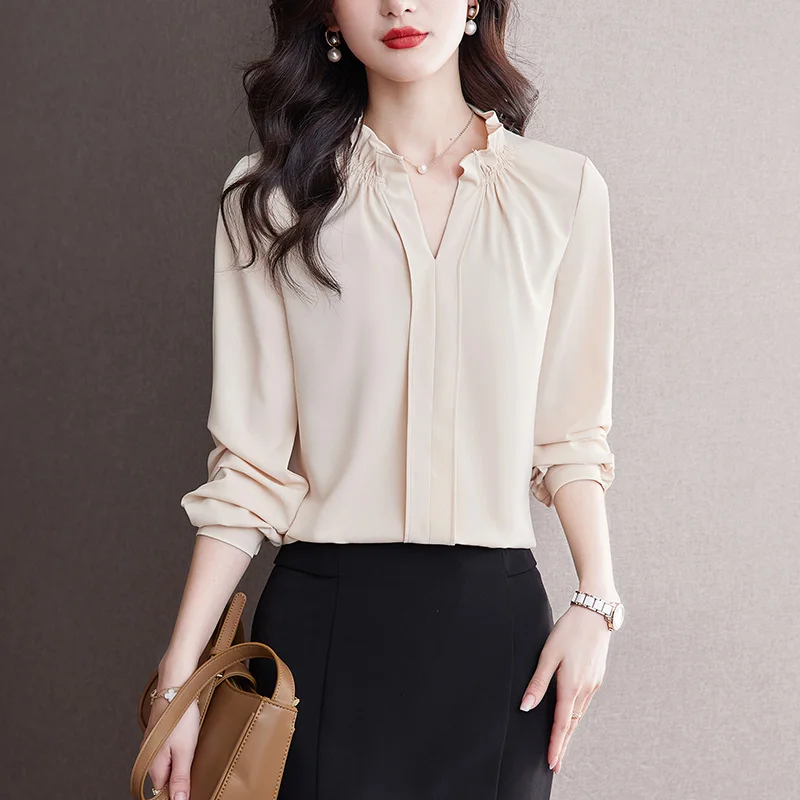 

Блузка Женская атласная с V-образным вырезом и длинным рукавом