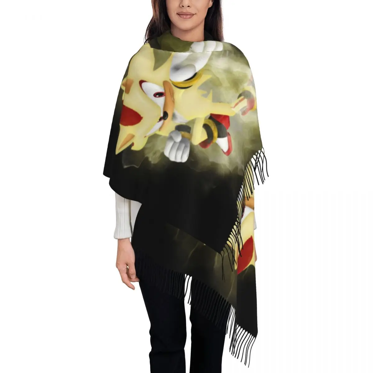 

Fashion Sonics The Hedgehog Shadow Tassel Scarf Women Winter Warm Shawl Wrap Lady Film Cartoon Game Scarves