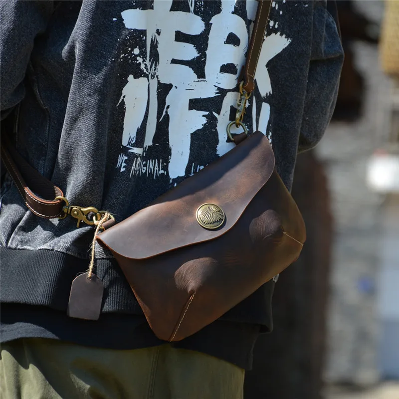 Retro fashion Crazy Horse cowhide man Brown hand hold package outside casual Top cowhide organizer work shoulder crossbody bag