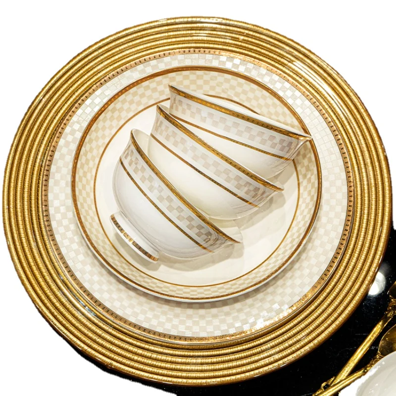 

Bowl Good-looking Jingdezhen Bone China Tableware European Court Style Bowl and Dish Set Household Light Luxury