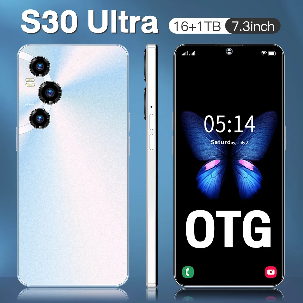 

New Original S30Ultra 7.3HD Android13 5G Phone16GB 1TB Smartphone 8000mAh 108MP Face Unlock NFC Snapdragon 8 gen2 Google Play