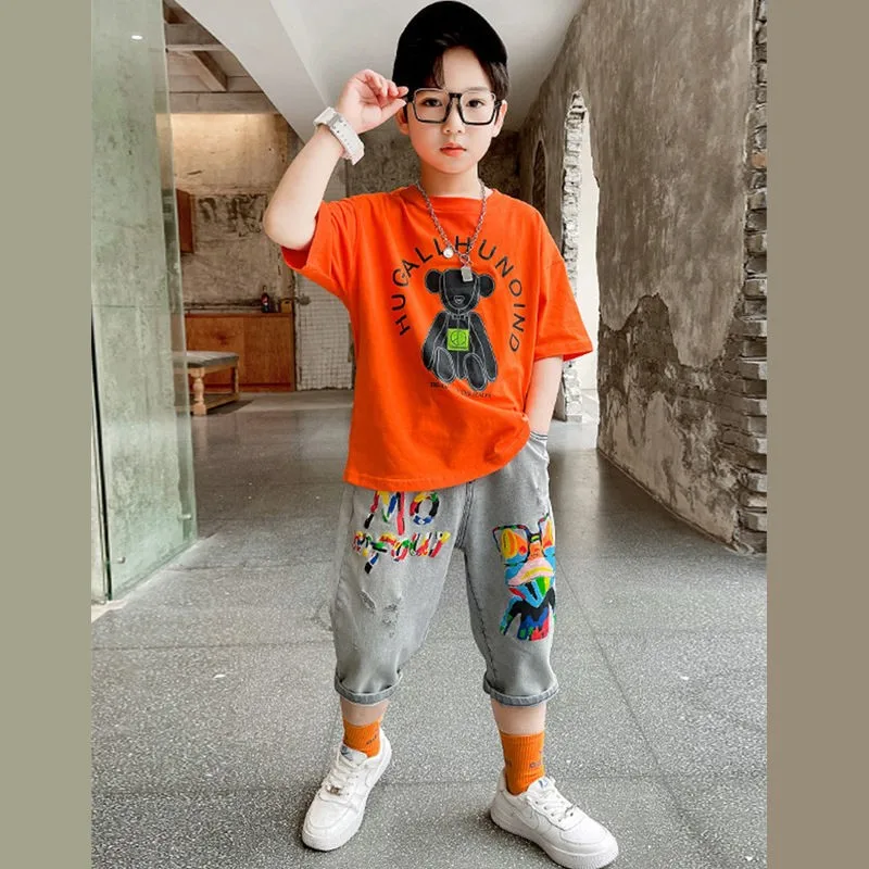 

Boys Summer Clothes Sets Children Fashion Cartoon Tshirts and Fifth Pant Soft Baby Tracksuit 2Pcs Suits Kids Loungewear 4-12Yrs