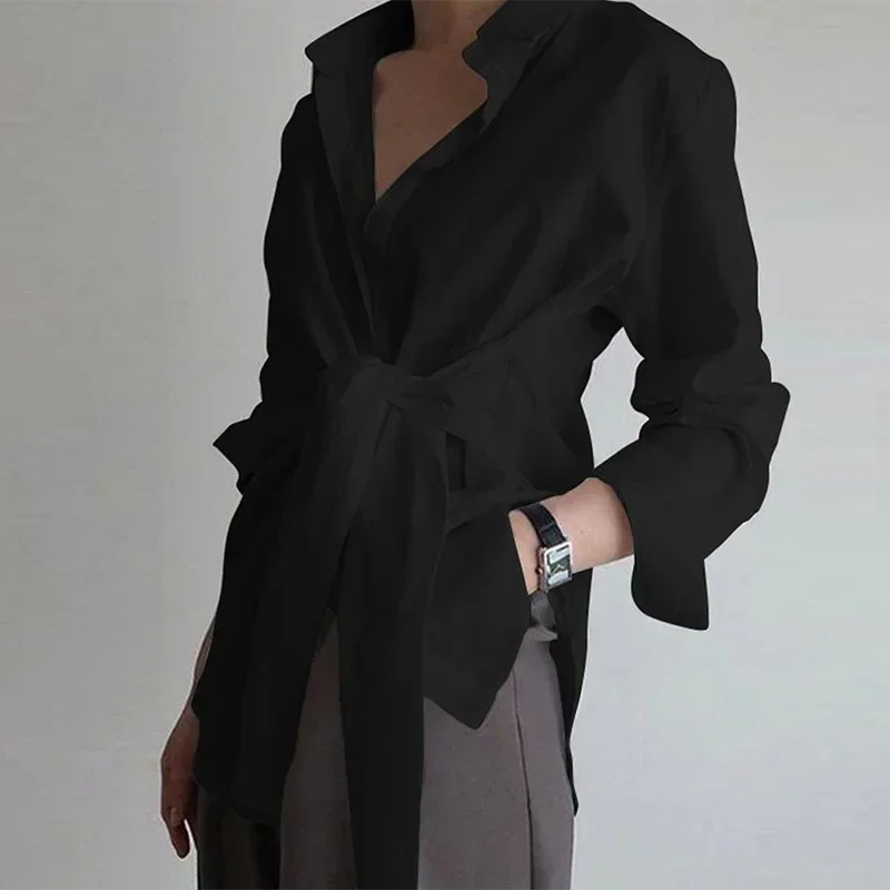 Элегантная женская рубашка с длинным рукавом модная новинка однотонная блузка