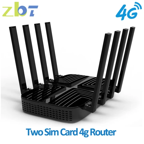 Роутер ZBT 4G LTE, две SIM-карты, 1200 Мбит/с, Wi-Fi, 4 гигабитных LAN, WAN, USB 2,4, ГГц, 5 ГГц, две SIM-карты, Wi-Fi, 8 антенн