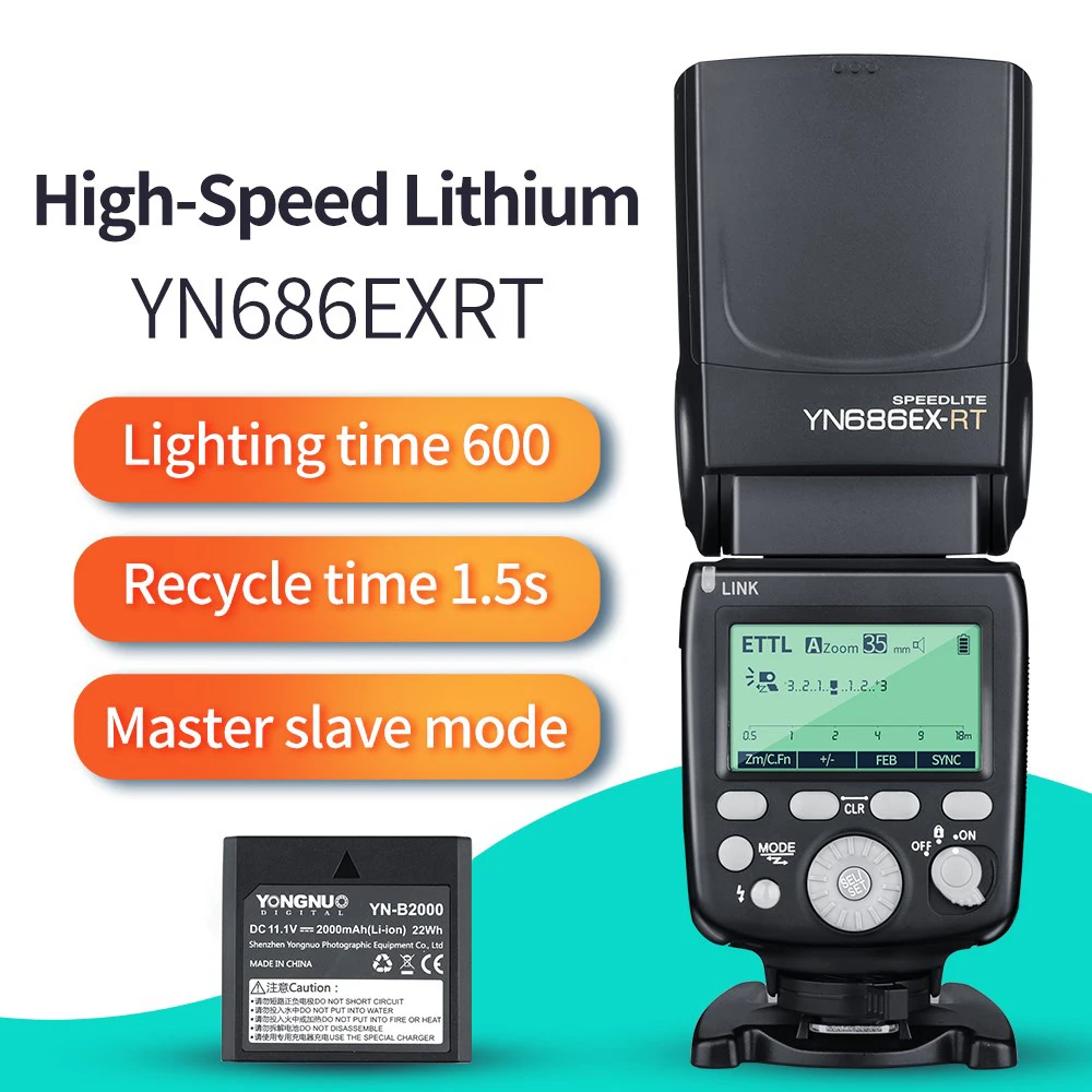 Беспроводная вспышка YONGNUO YN686EX-RT ETTL Speedlite Flash 2 4G HSS 1/8000s Master с литиевой батареей для