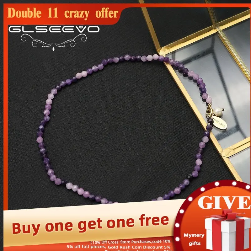 

GLSEEVO Dual-use Purple Amethyst Pearl Woman Bracelet Necklace Fashion Popular Luxury Jewelry Handmade Wedding Anniversary Gift